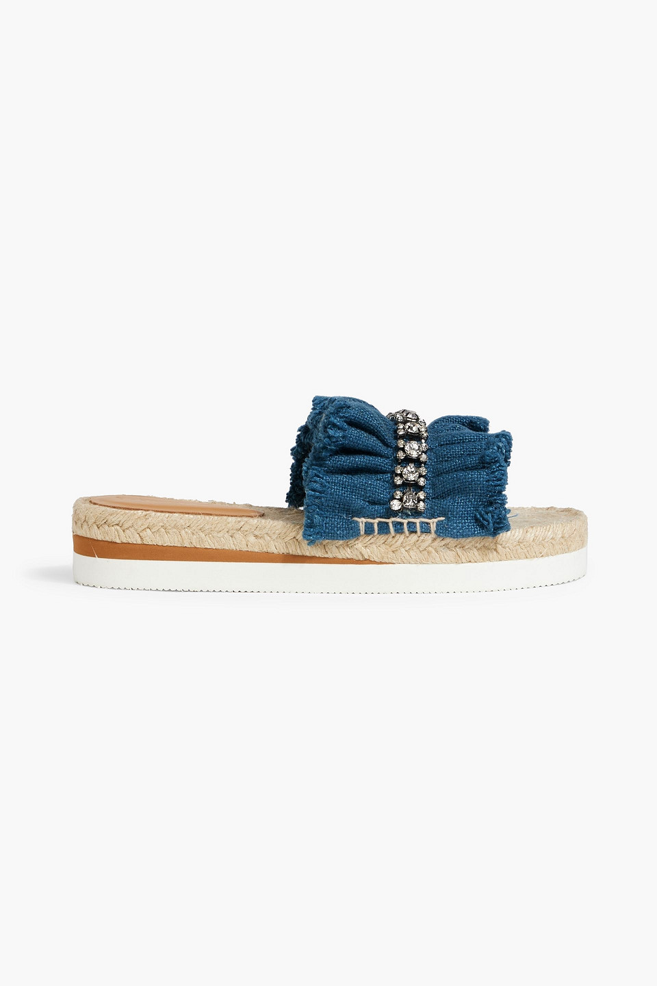 See By Chloé Mollie Crystal-embellished Canvas Slides In Storm Blue