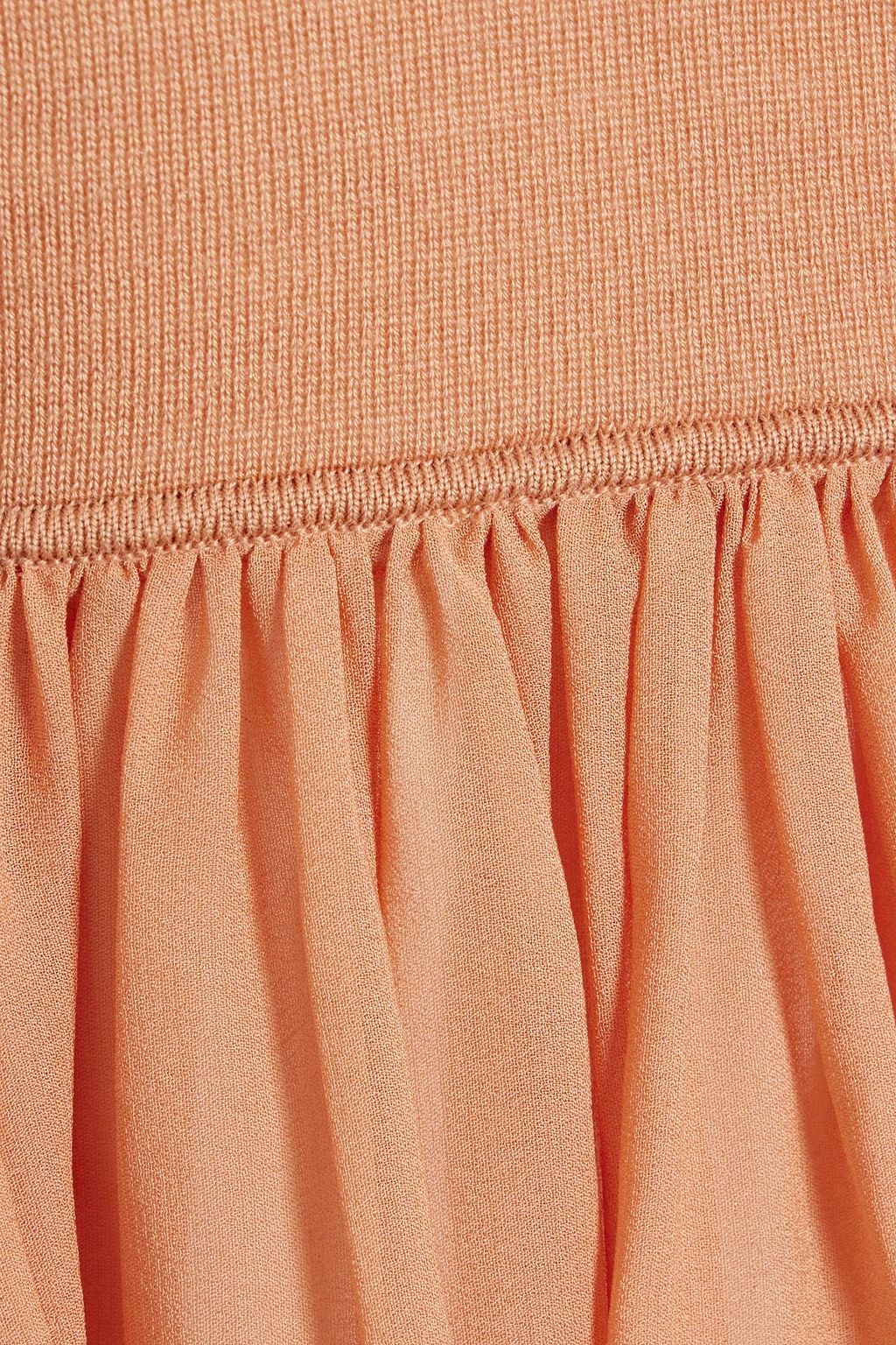 ULLA JOHNSON Liana chiffon-paneled wool and silk-blend turtleneck top