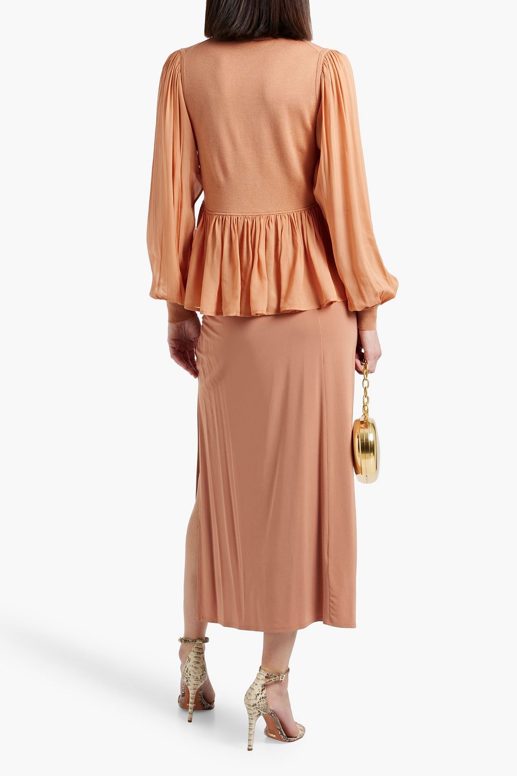 ULLA JOHNSON Liana chiffon-paneled wool and silk-blend turtleneck top