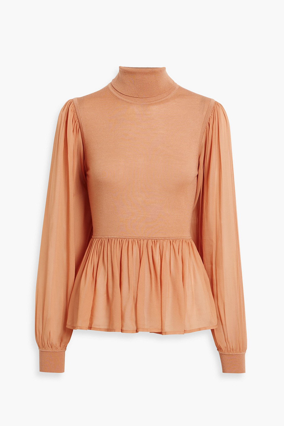 Ulla Johnson Liana Chiffon-paneled Wool And Silk-blend Turtleneck Top