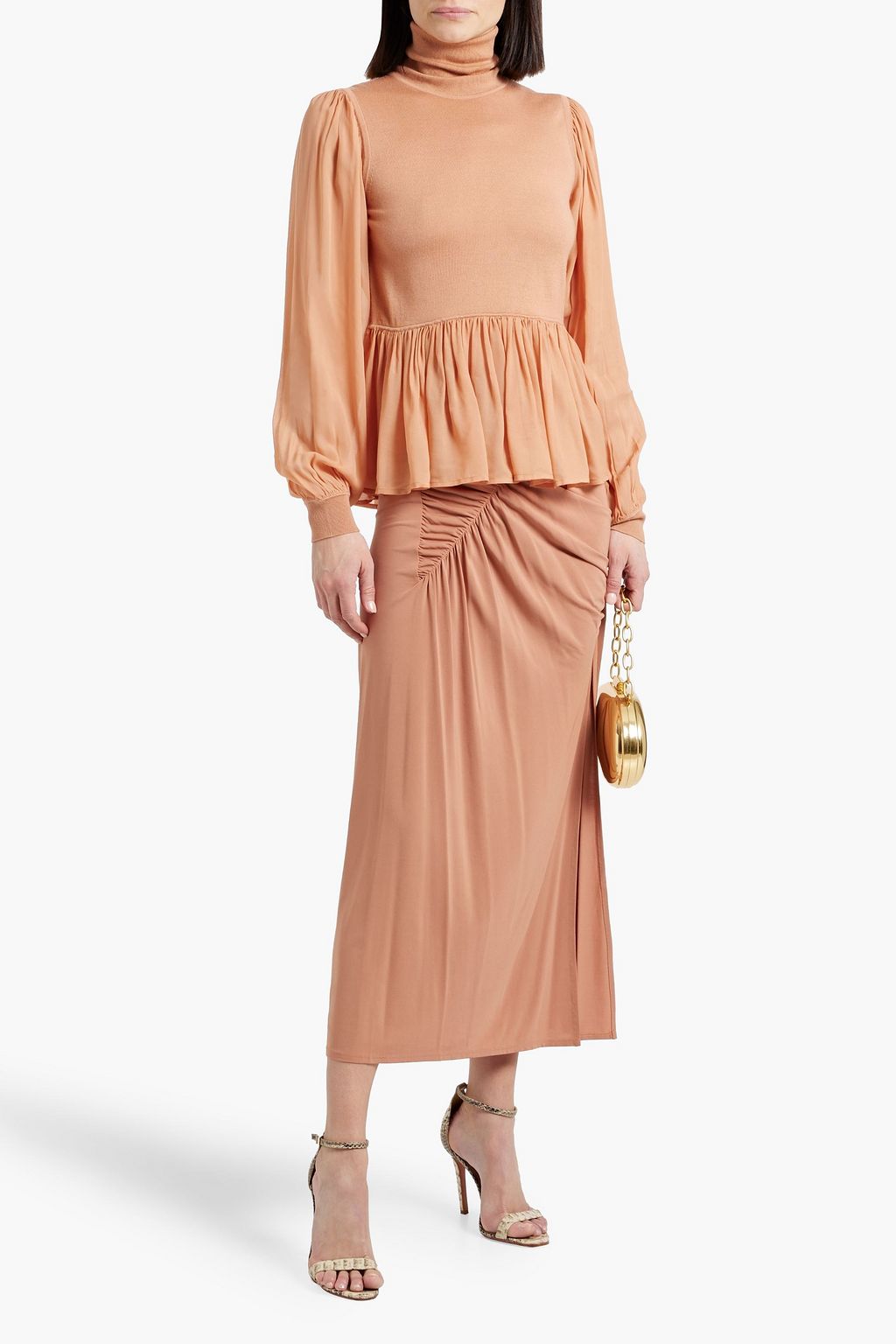 ULLA JOHNSON Liana chiffon-paneled wool and silk-blend turtleneck top