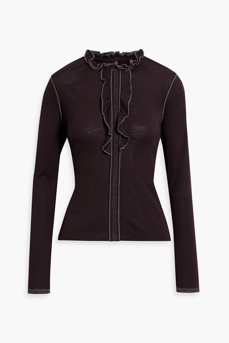 Ulla Johnson Asha Ruffled Wool Top In Burgundy