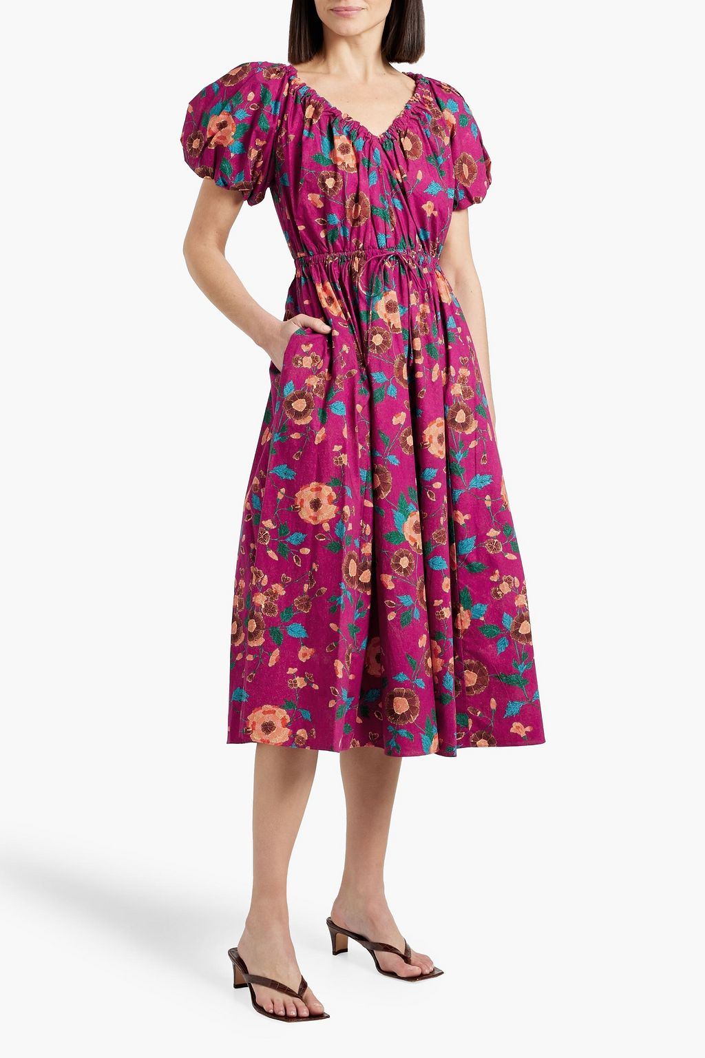 ULLA JOHNSON Vika printed cotton-poplin midi dress