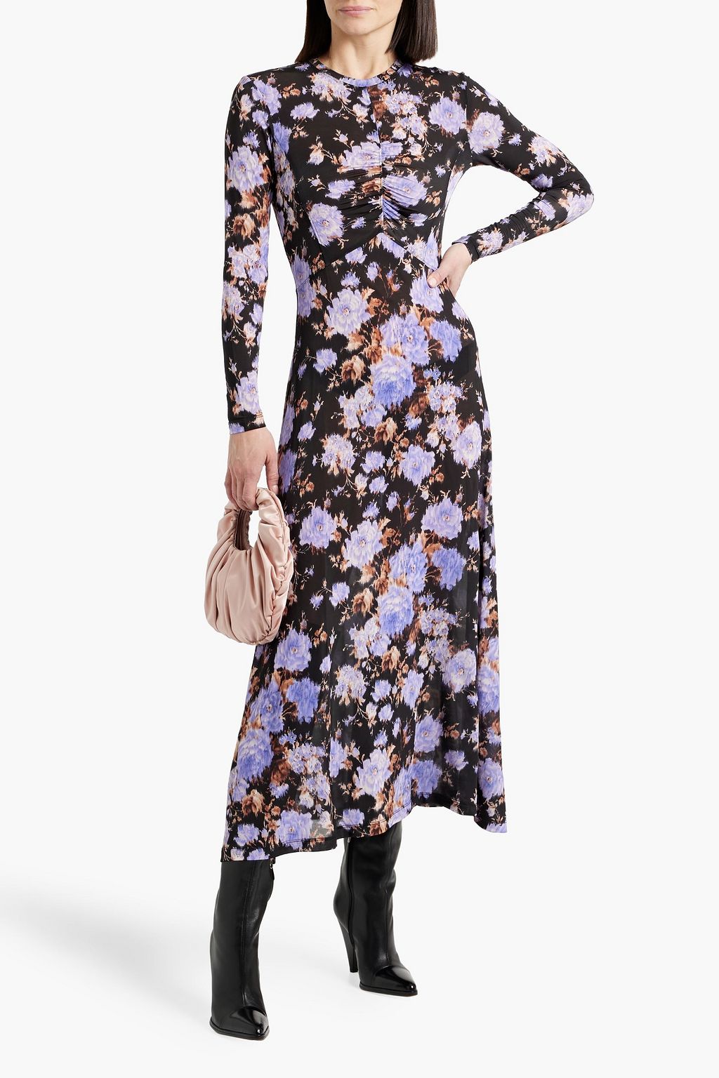 ULLA JOHNSON Naia ruched floral-print stretch-jersey midi dress