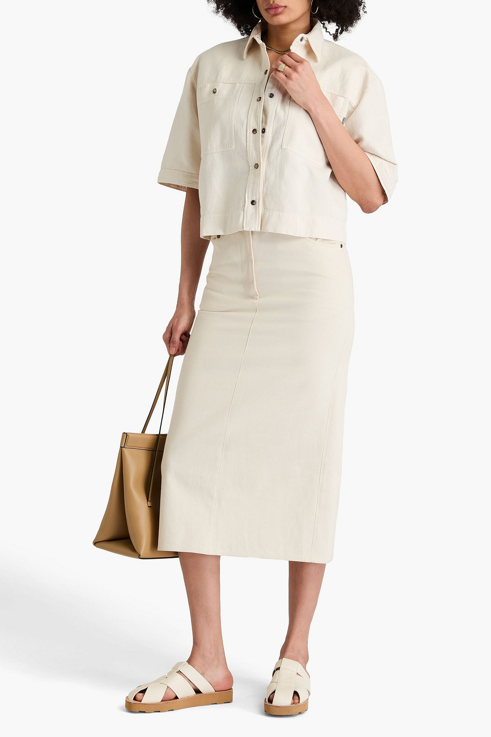  Brunello Cucinelli - Jeanshemd Mit Zierperlen - Weiß - It 36 