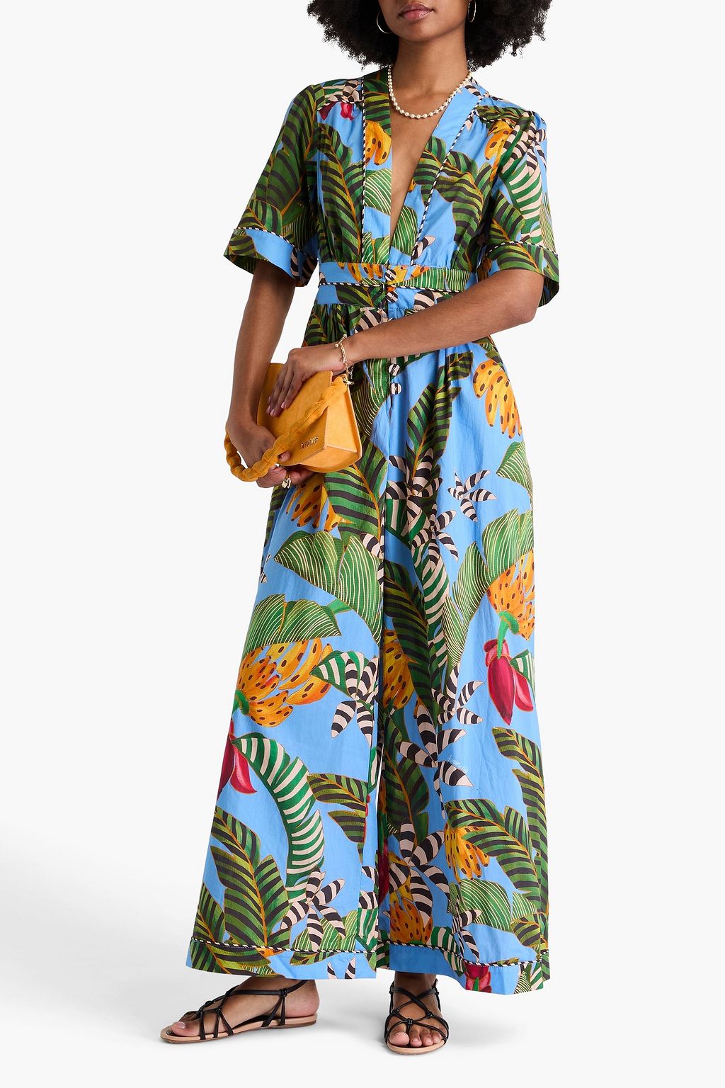 FARM RIO Floral-print cotton-voile wide-leg jumpsuit