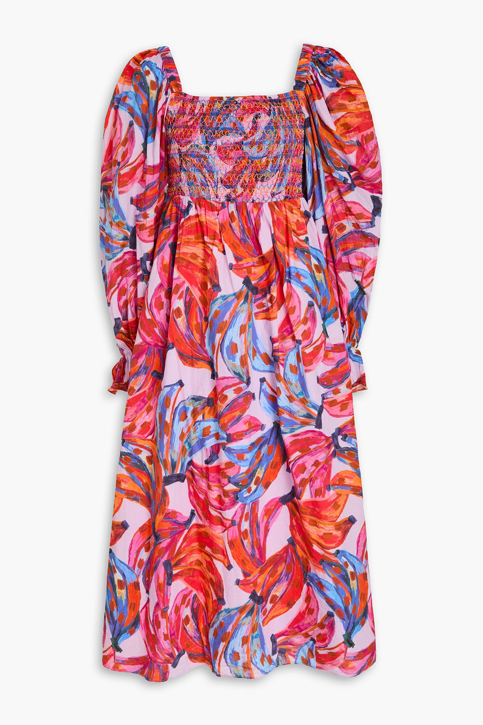 Farm Rio Smocked Printed Cotton-voile Midi Dress | ModeSens