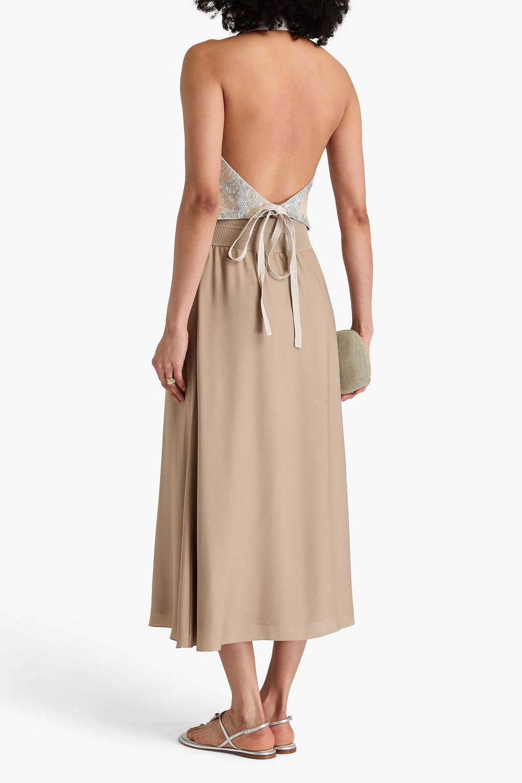 BRUNELLO CUCINELLI リネン トップス オープンバック スパンコール付き メタリック