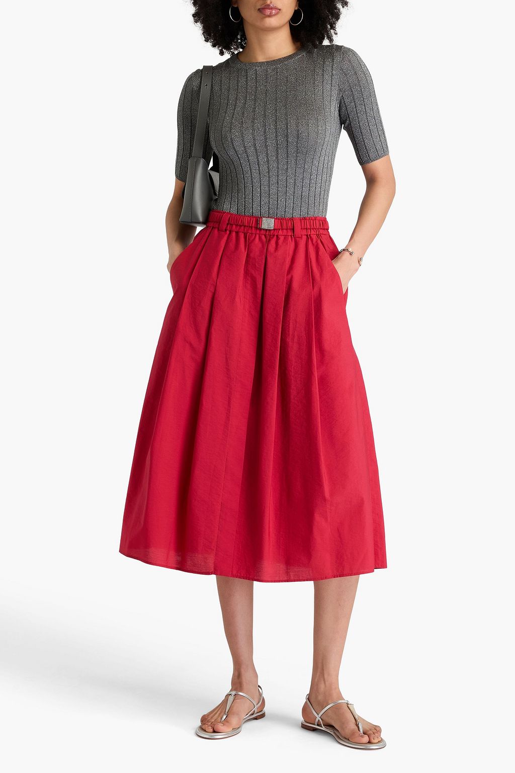 BRUNELLO CUCINELLI Ribbed metallic silk-blend top