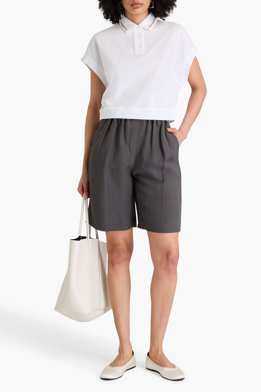 BRUNELLO CUCINELLI Poloshirt aus Baumwoll-Piqué mit Zierperlen