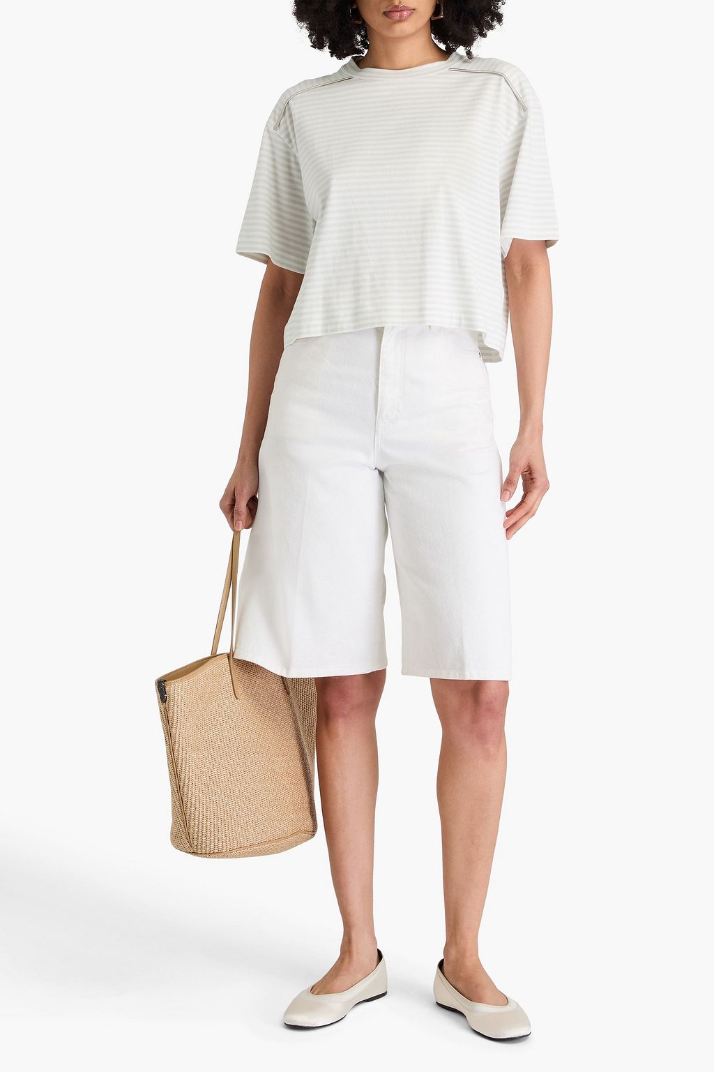 BRUNELLO CUCINELLI コットンジャージー Tシャツ ビーズ付き ストライプ