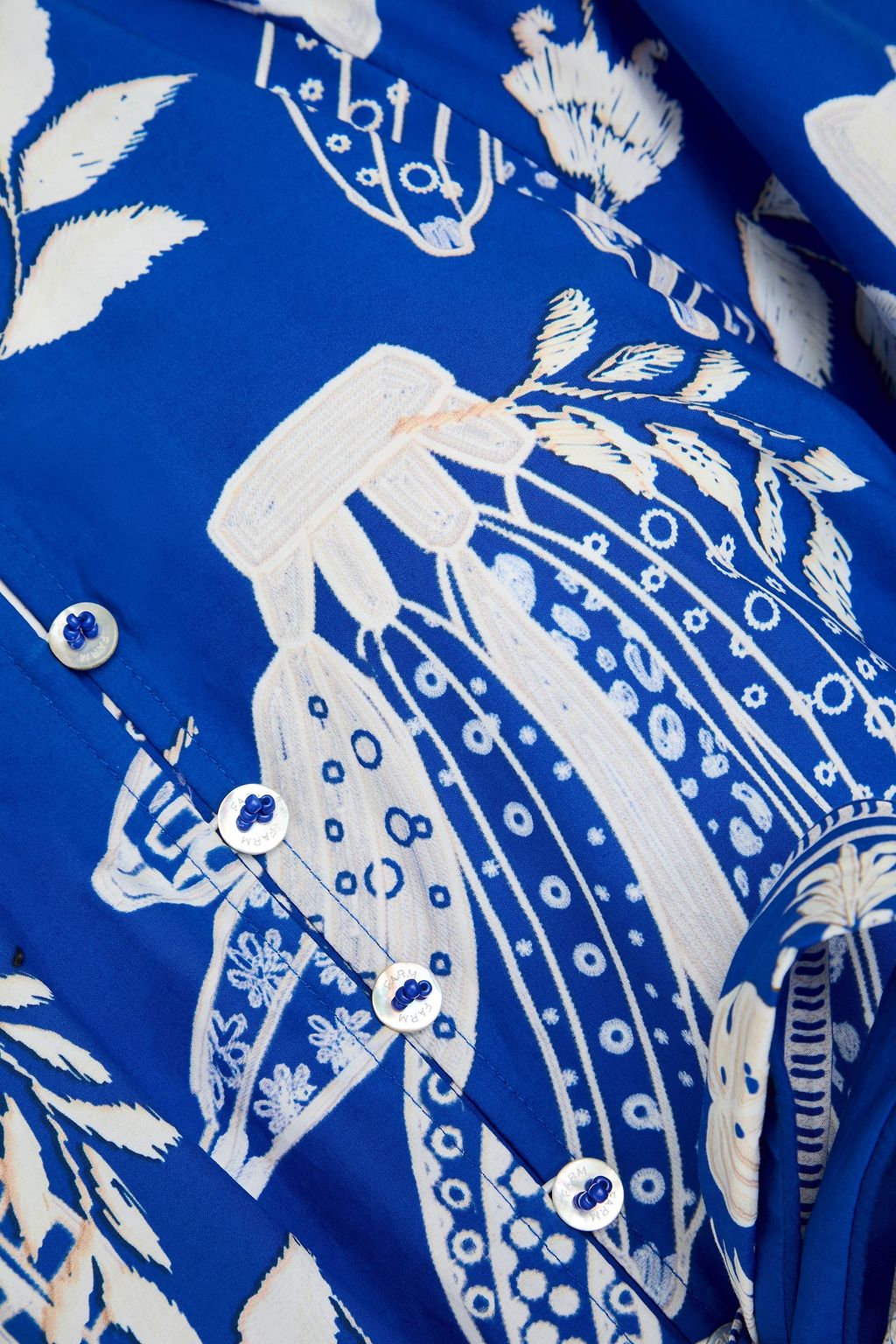 FARM RIO Belted bead-embellished printed cotton-poplin playsuit
