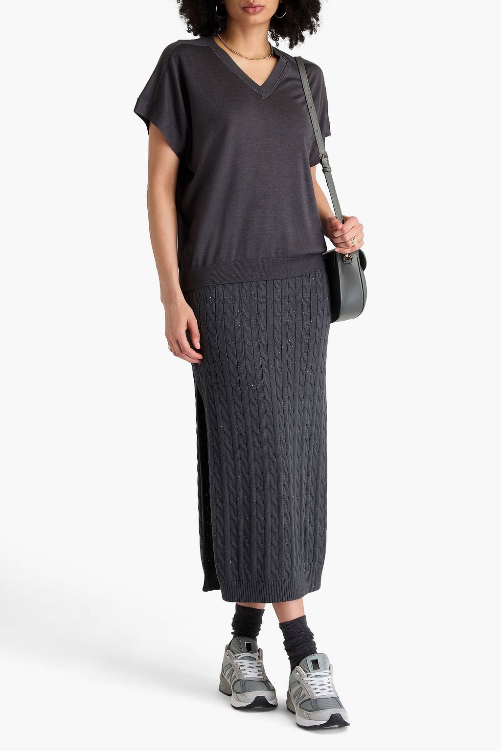 BRUNELLO CUCINELLI Bead-embellished cashmere and silk-blend top