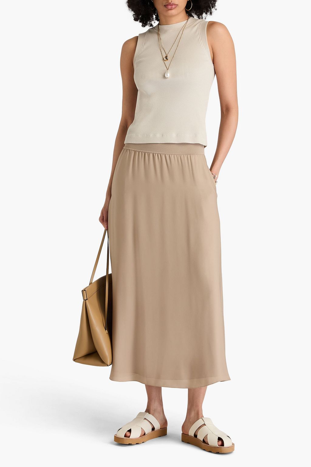 BRUNELLO CUCINELLI Bead-embellished ribbed cotton tank