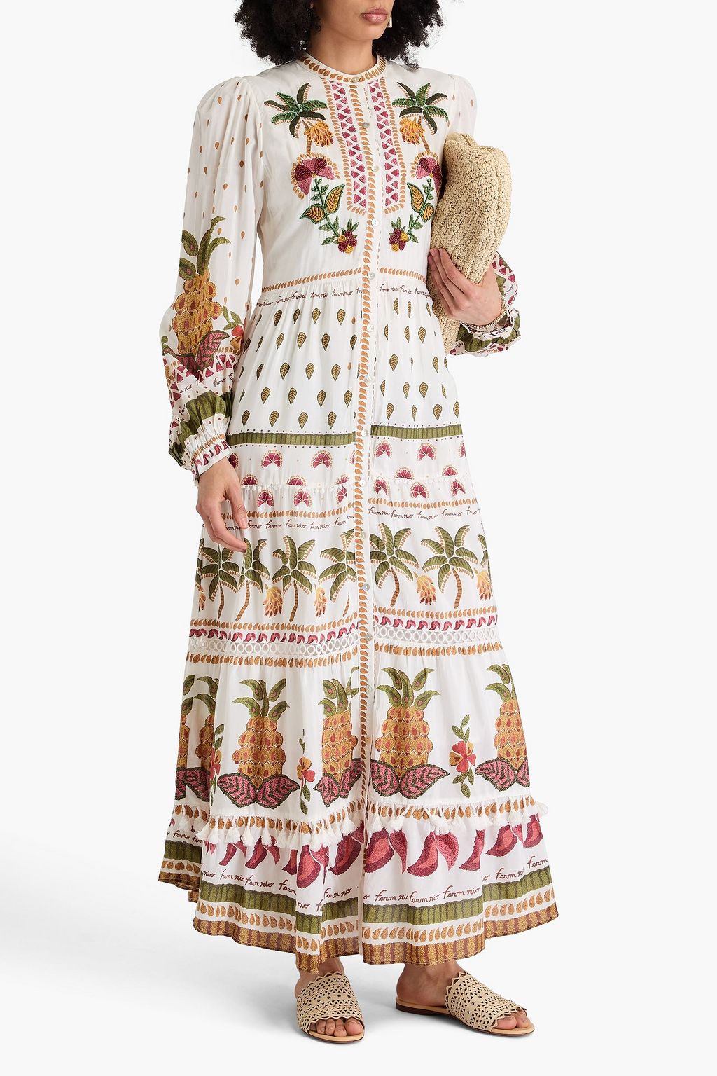 FARM RIO Embellished cotton-blend twill maxi dress