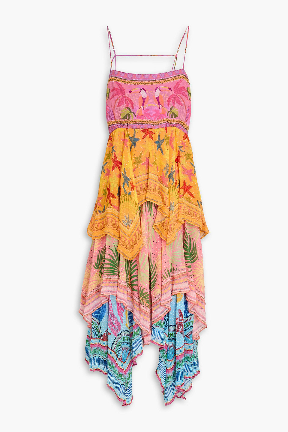 Farm Rio Tiered Printed Georgette Midi Dress