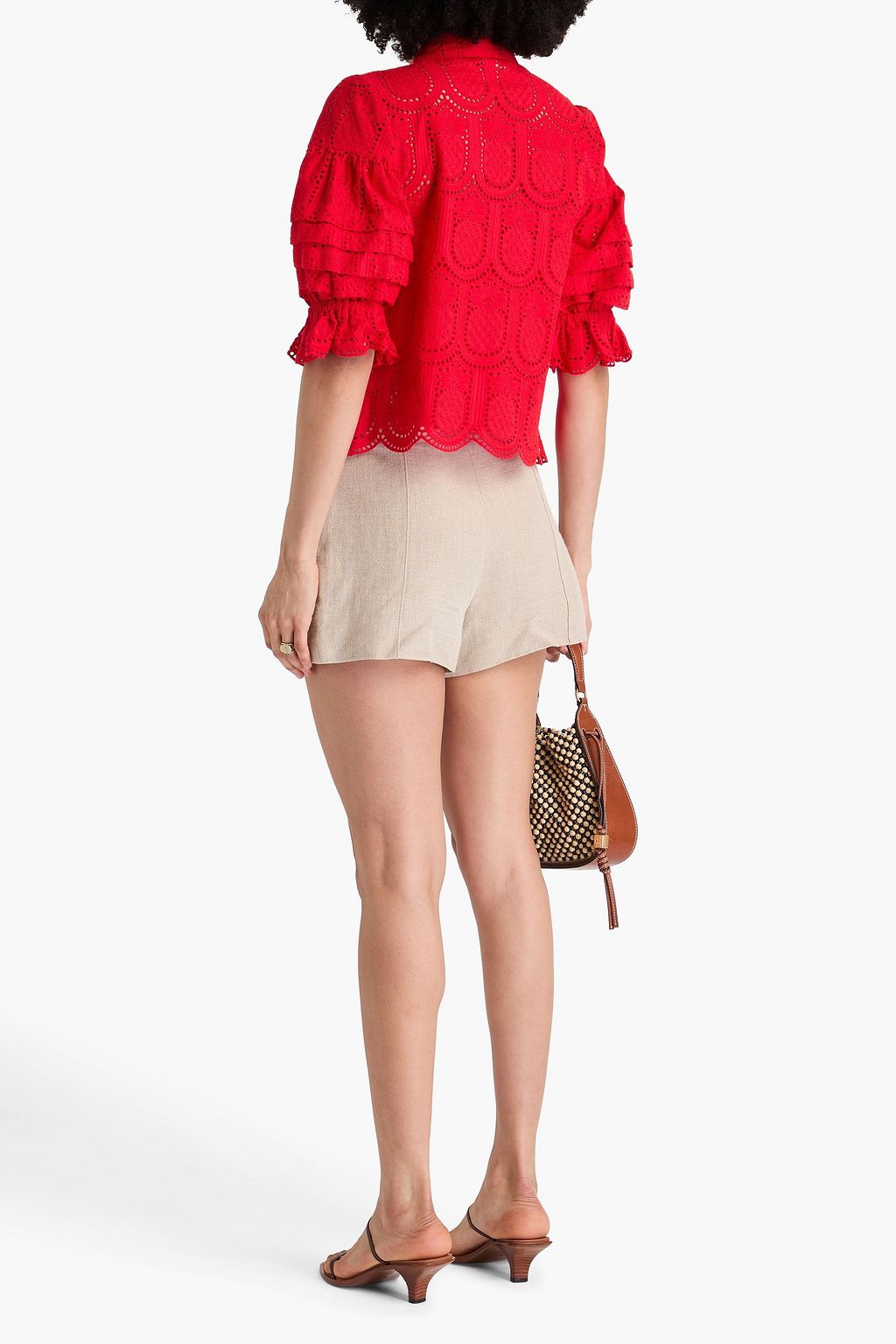 FARM RIO Pintucked broderie anglaise cotton shirt