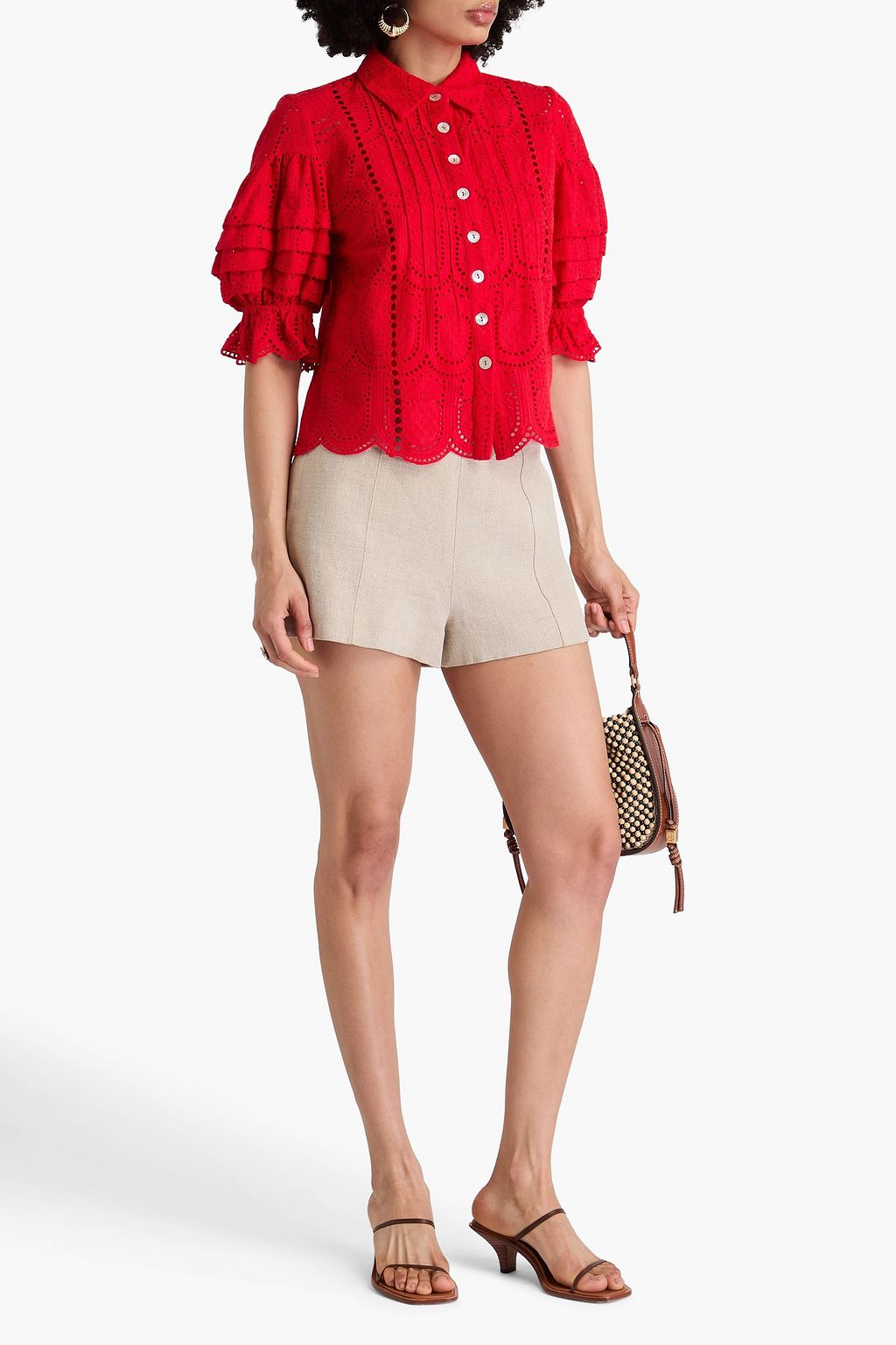 FARM RIO Pintucked broderie anglaise cotton shirt