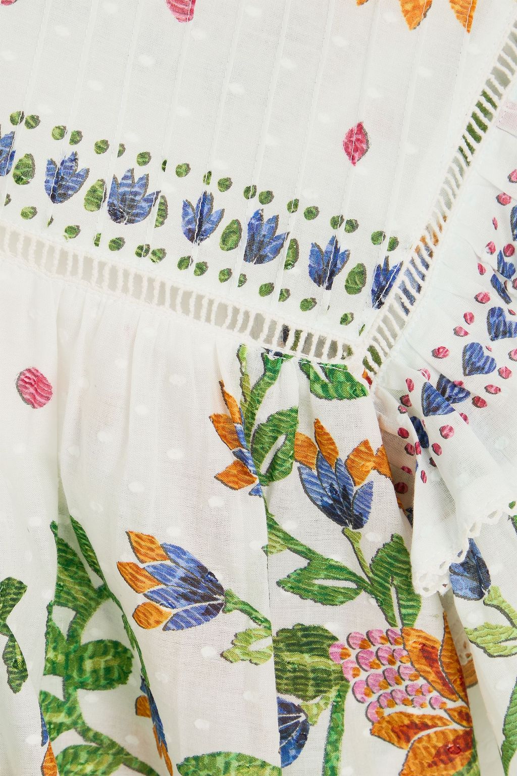 FARM RIO Printed Swiss-dot cotton blouse