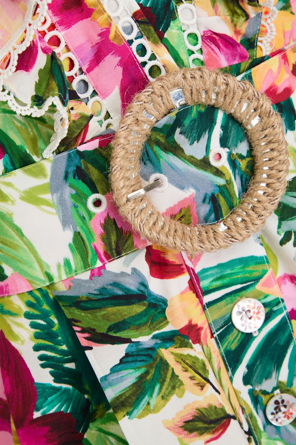 FARM RIO Belted floral-print cotton-poplin playsuit