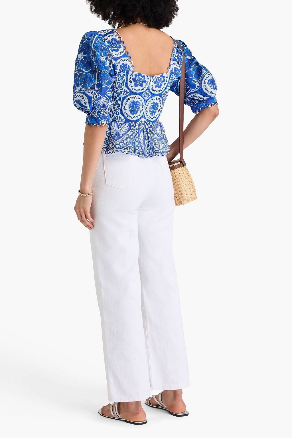 FARM RIO Printed cotton-voile top