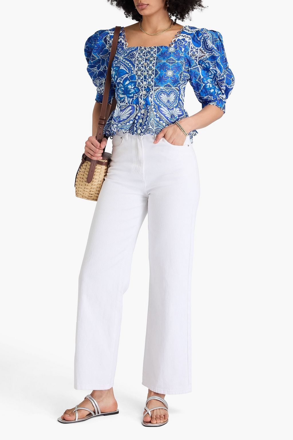 FARM RIO Printed cotton-voile top
