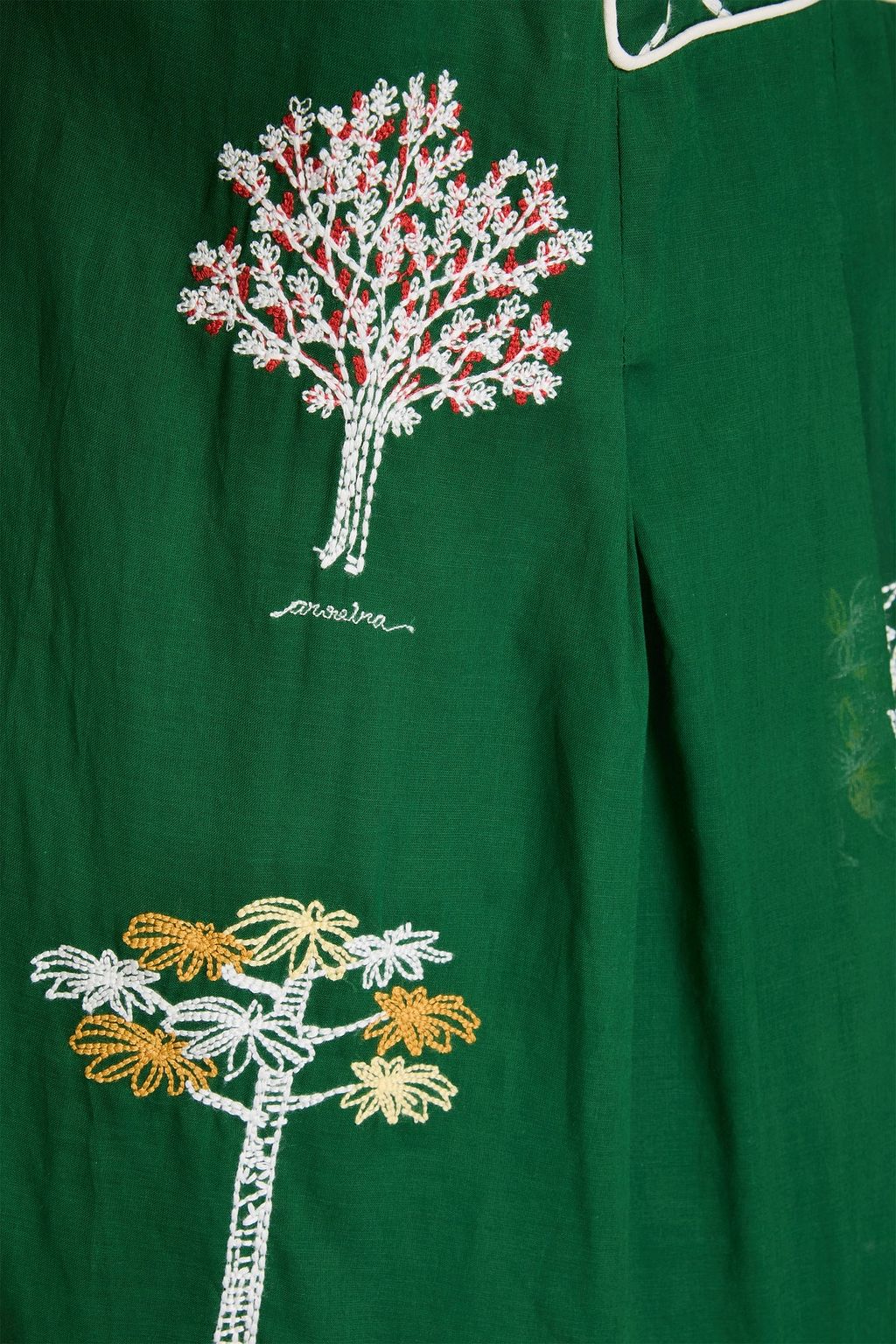 FARM RIO Embroidered cotton-voile midi dress