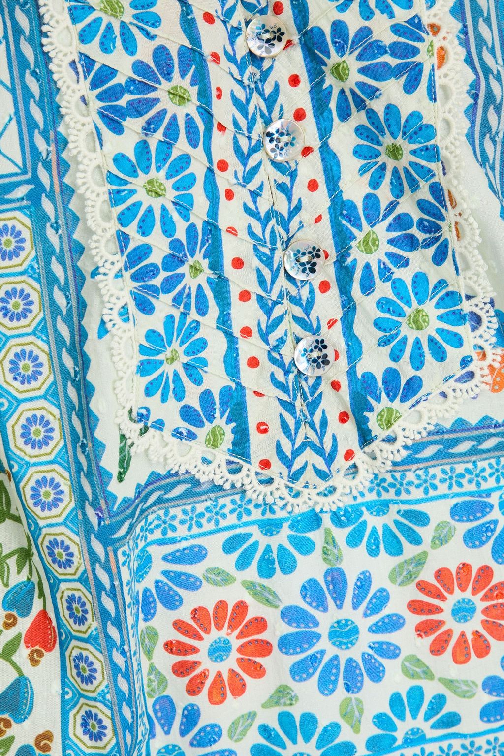 FARM RIO Printed Swiss-dot cotton top