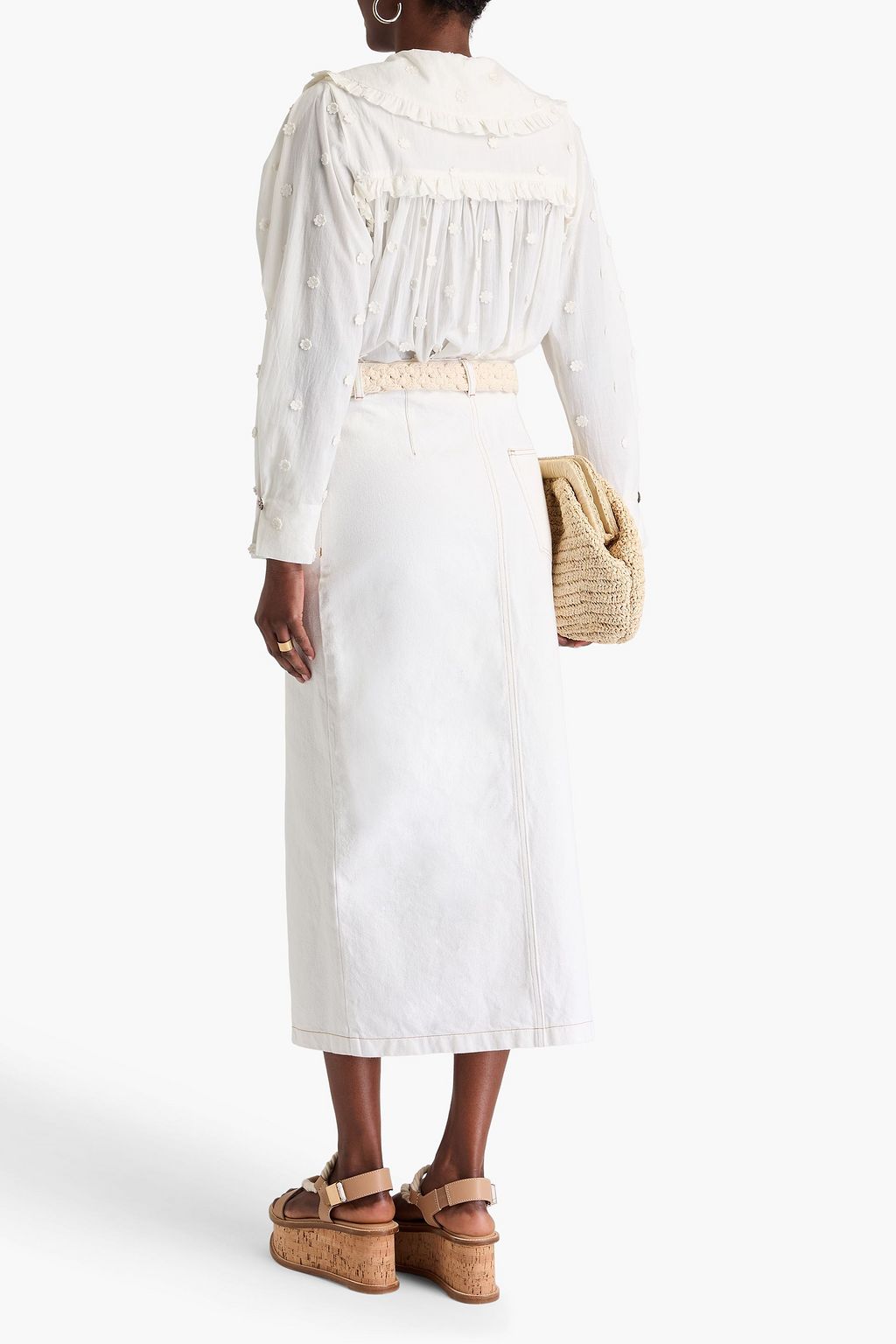 FARM RIO Ruffled floral-appliquéd cotton blouse