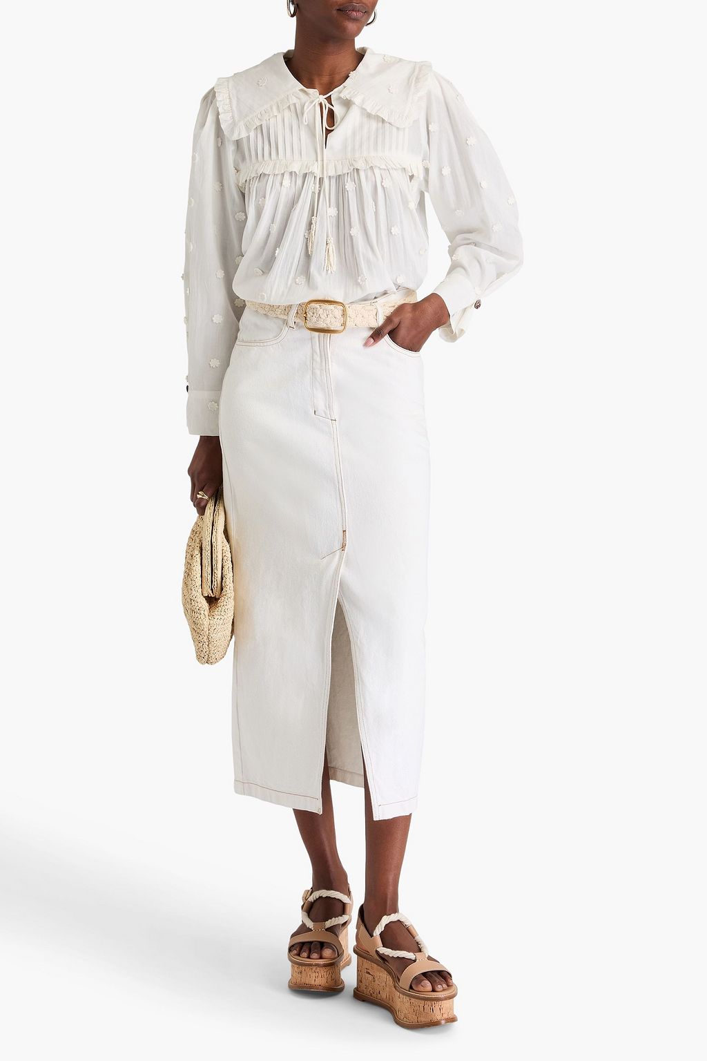 FARM RIO Ruffled floral-appliquéd cotton blouse