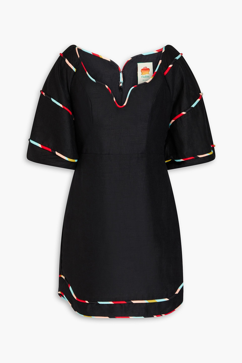 Farm Rio Striped Linen Mini Dress In Black