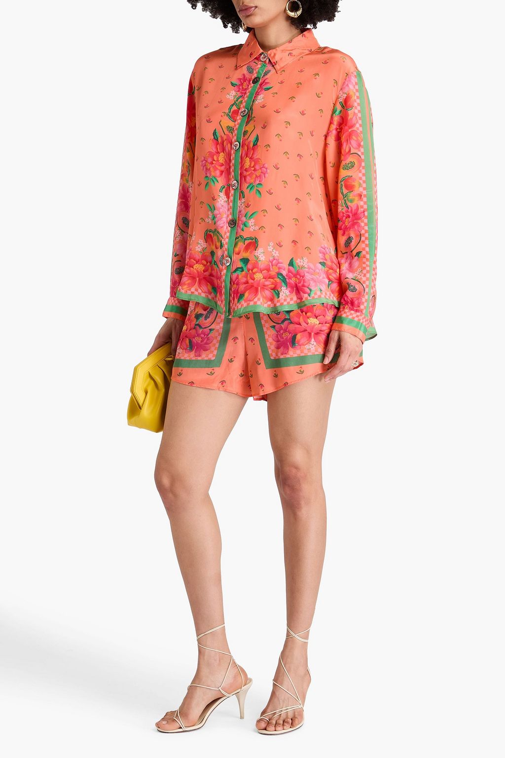 FARM RIO Floral-print satin shirt