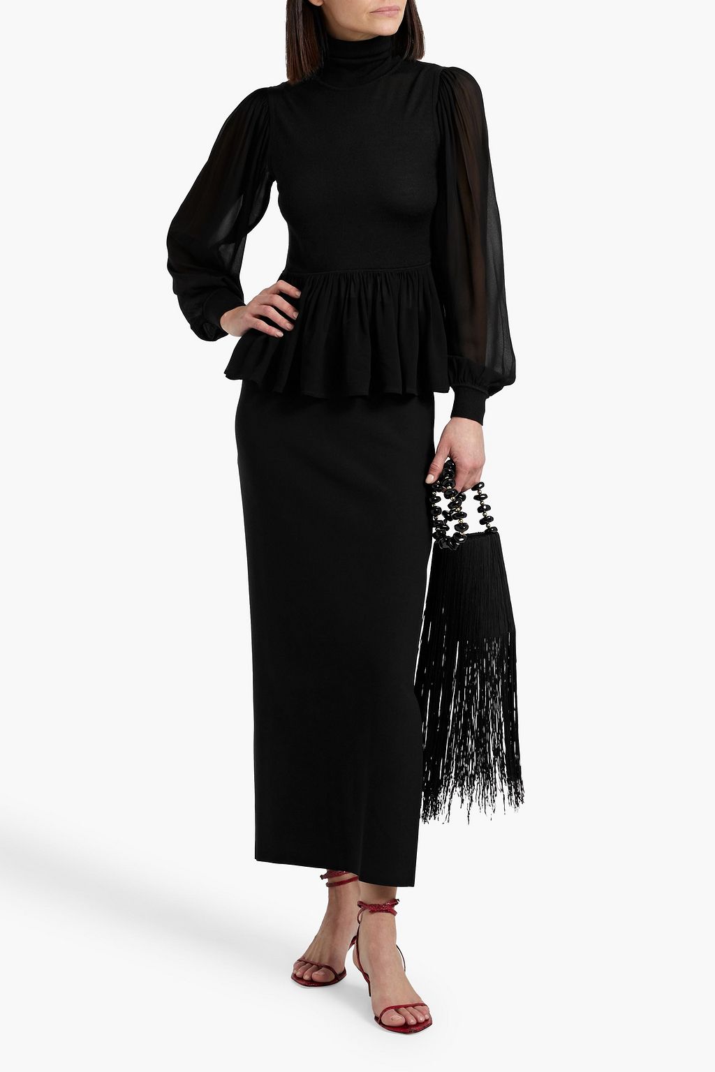 ULLA JOHNSON Liana chiffon-paneled wool and silk-blend turtleneck top