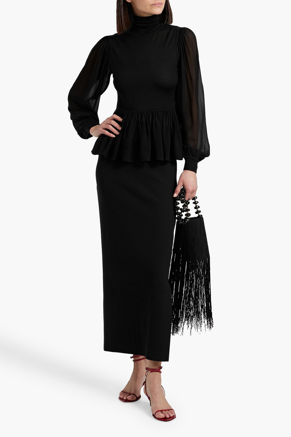 Ulla Johnson Liana Chiffon-paneled Wool And Silk-blend Turtleneck Top In Black