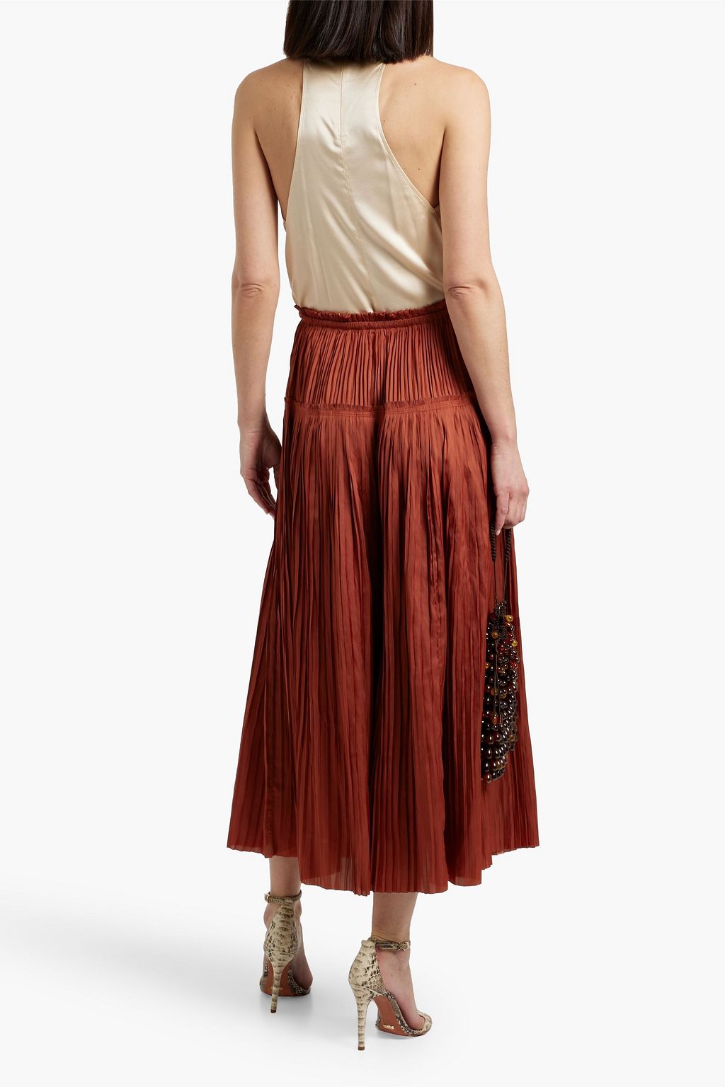 ULLA JOHNSON Malia pleated satin midi skirt