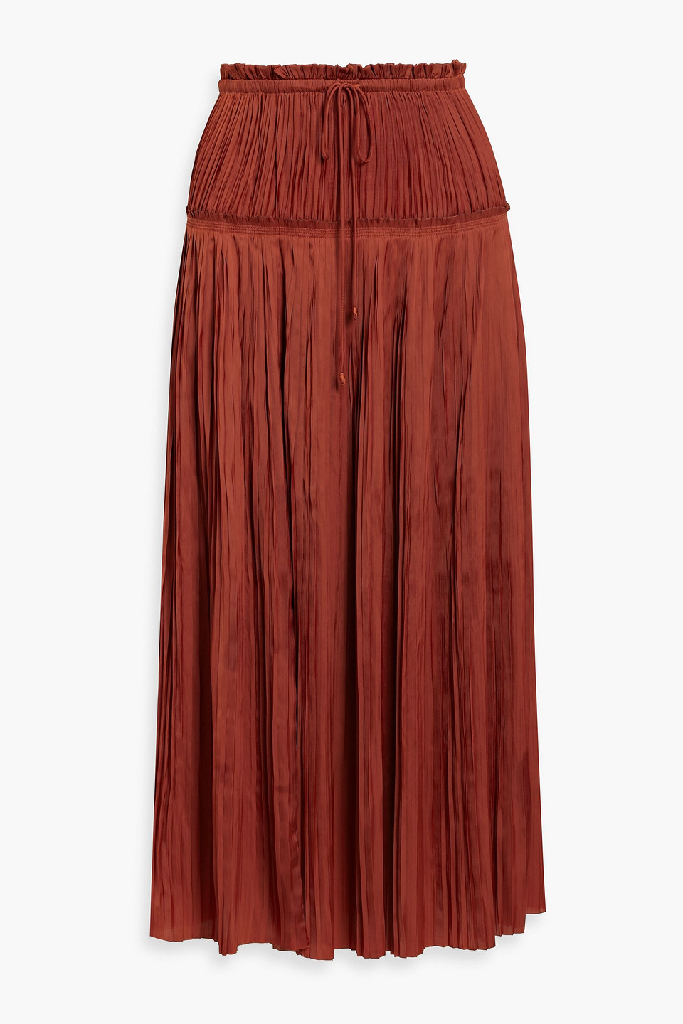 Ulla Johnson Malia Pleated Satin Midi Skirt