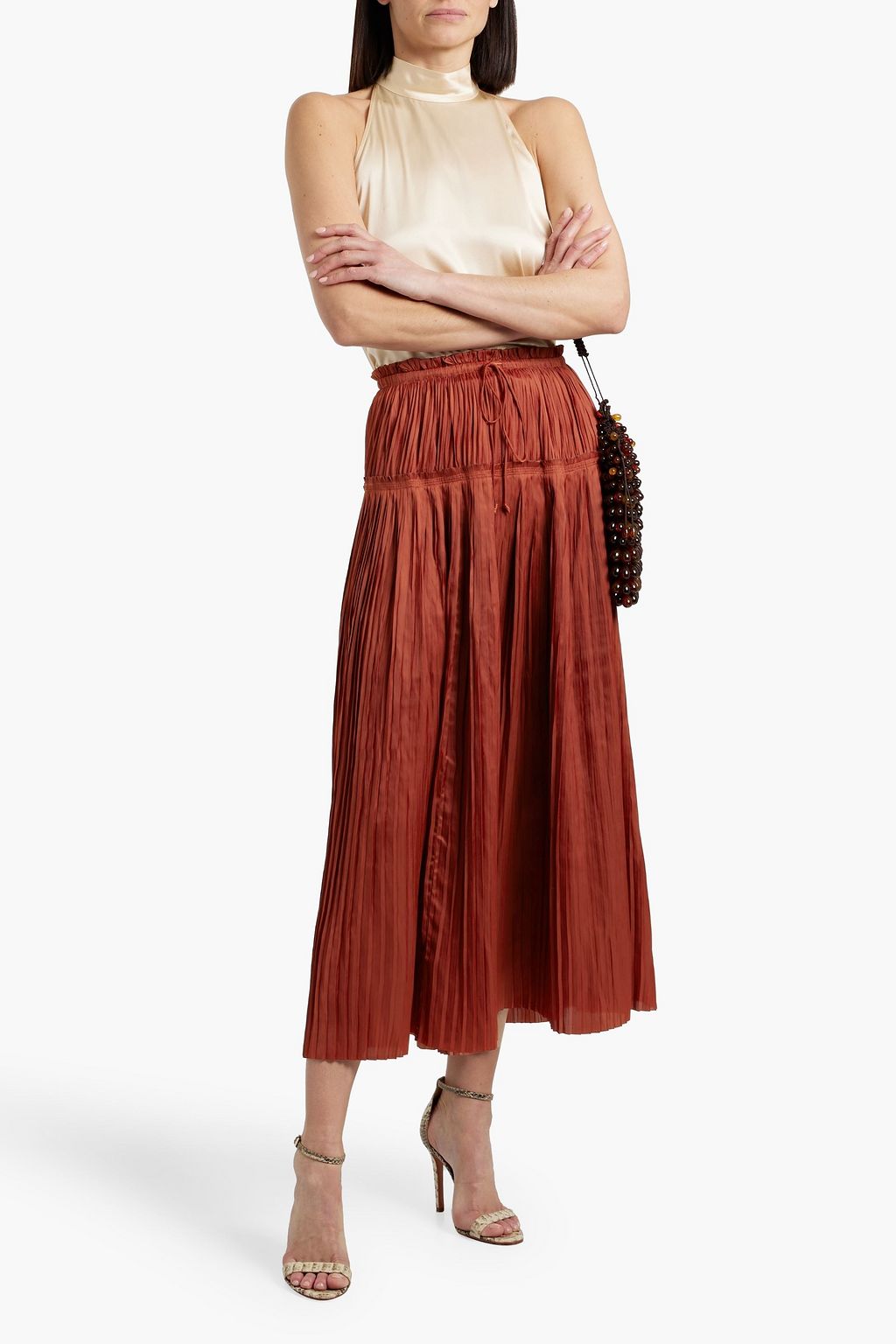 ULLA JOHNSON Malia pleated satin midi skirt