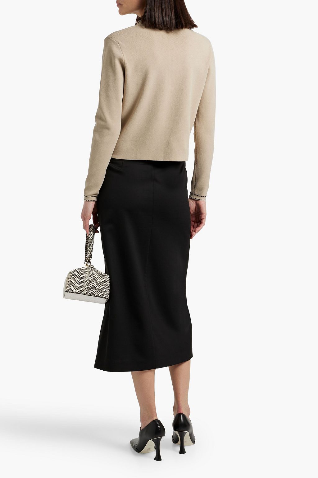 AUTUMN CASHMERE Topstitched ribbed-knit cardigan
