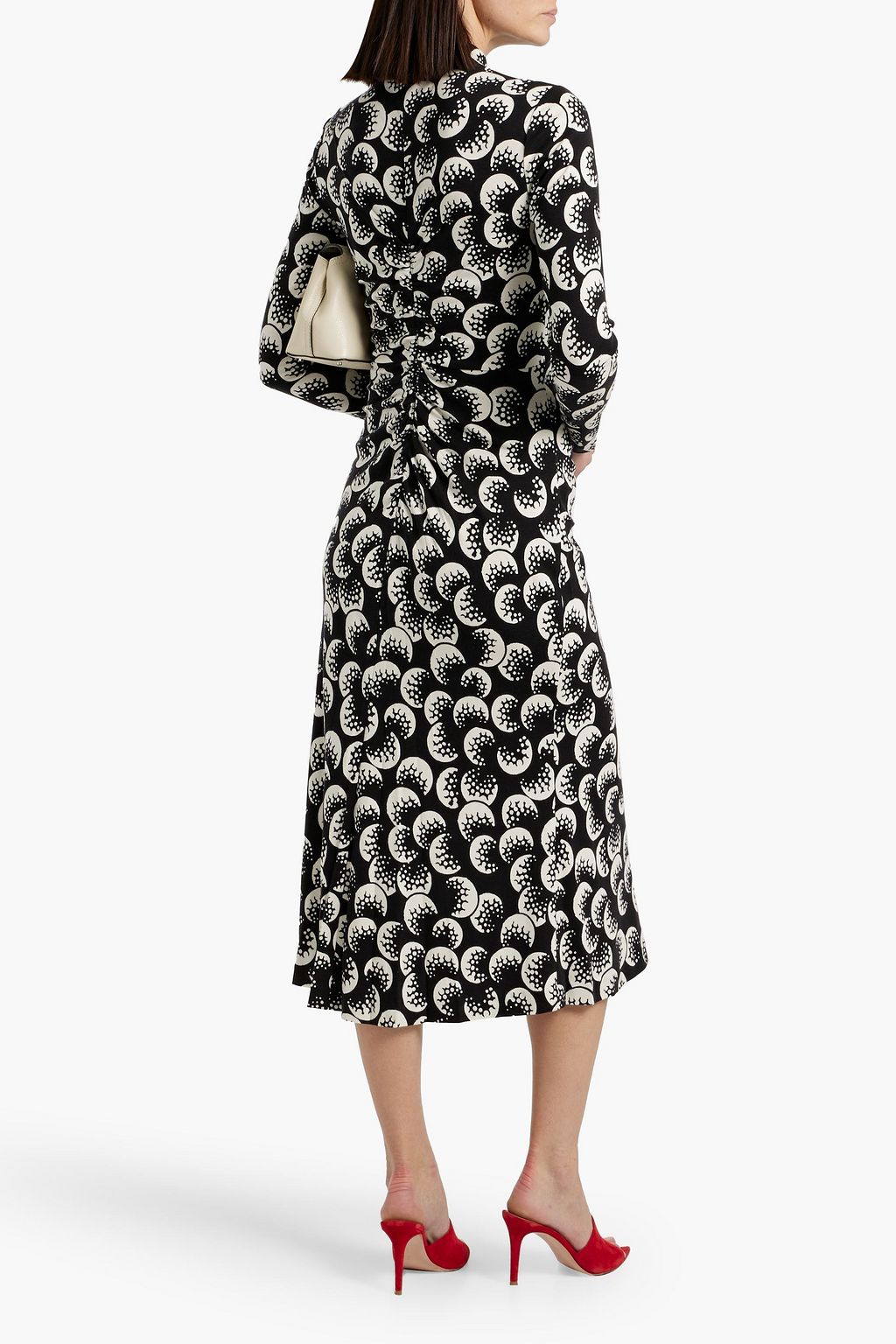 DIANE VON FURSTENBERG リヨセル&ウール混 ミディワンピース ルーシュ&プリント入り