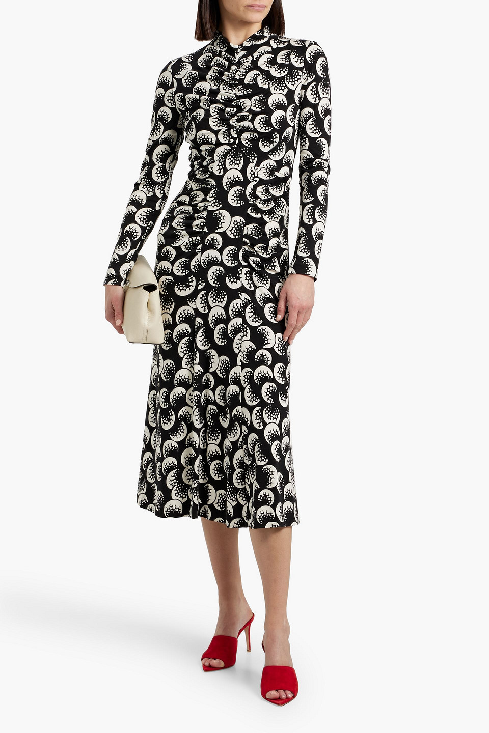 Diane Von Furstenberg Emanuelle Ruched Printed Lyocell And Wool-blend Midi Dress