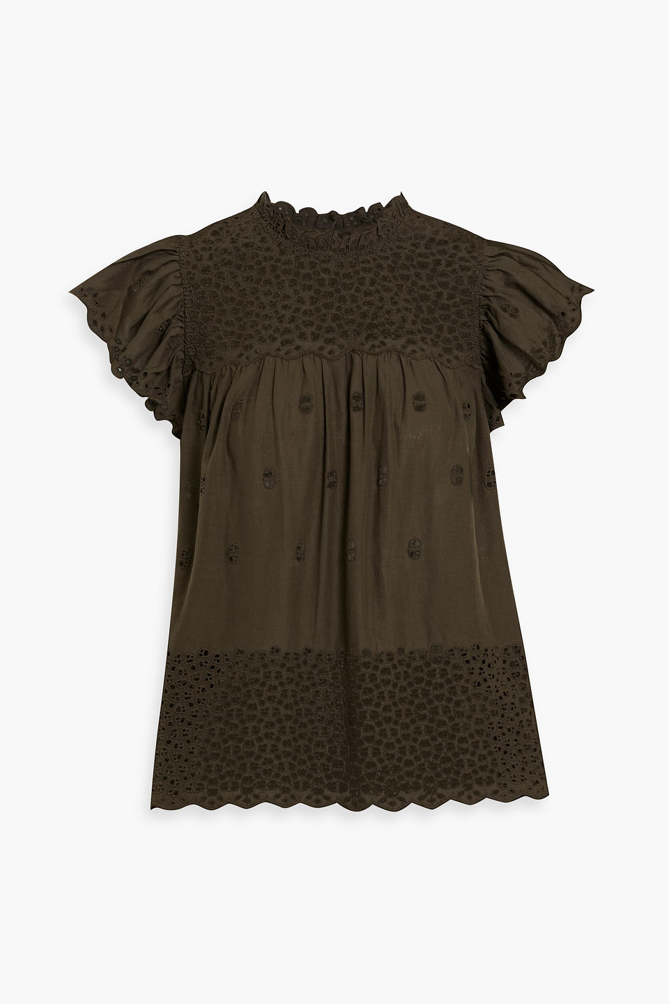 Ulla Johnson Kassi Ruffled Broderie Anglaise Cotton Top