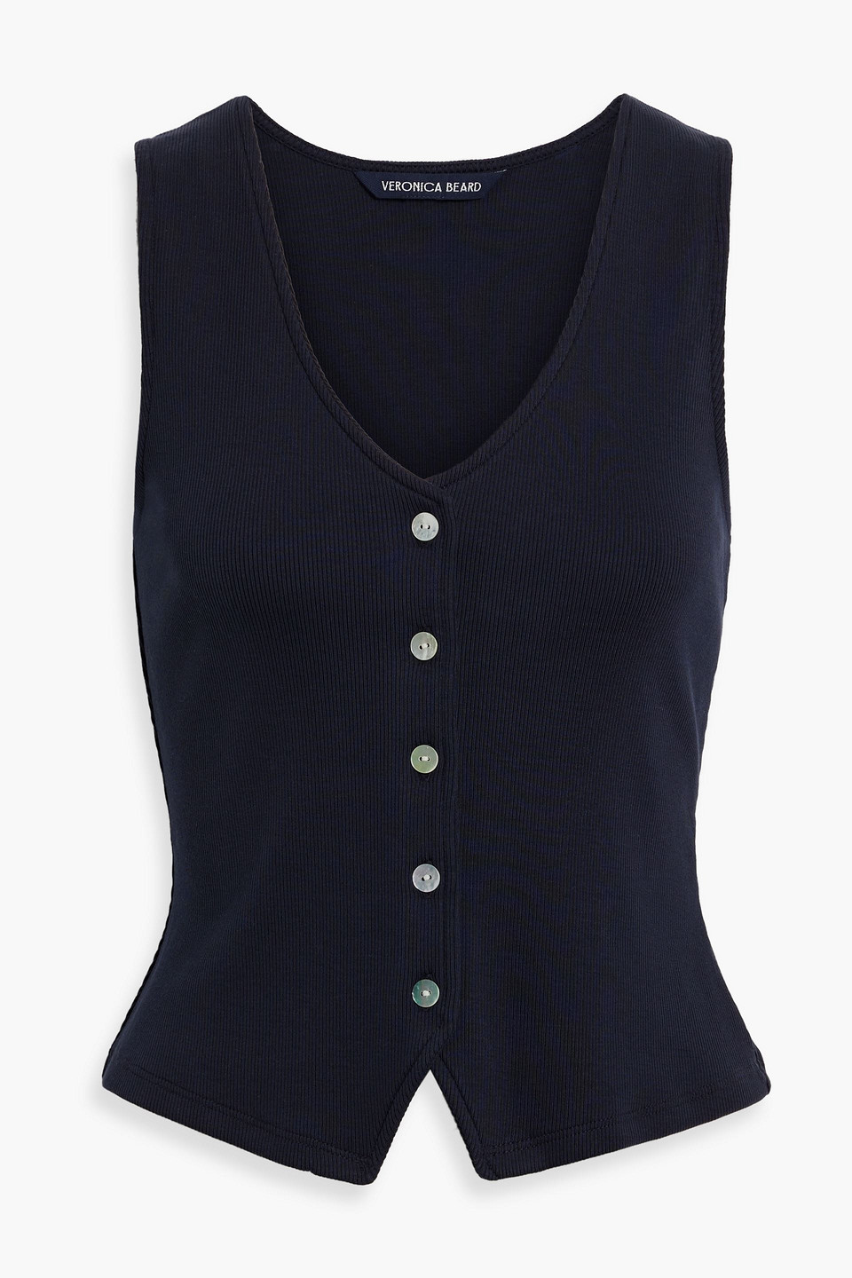 Veronica Beard Hoorne Ribbed Stretch-pima Cotton-jersey Top In Navy