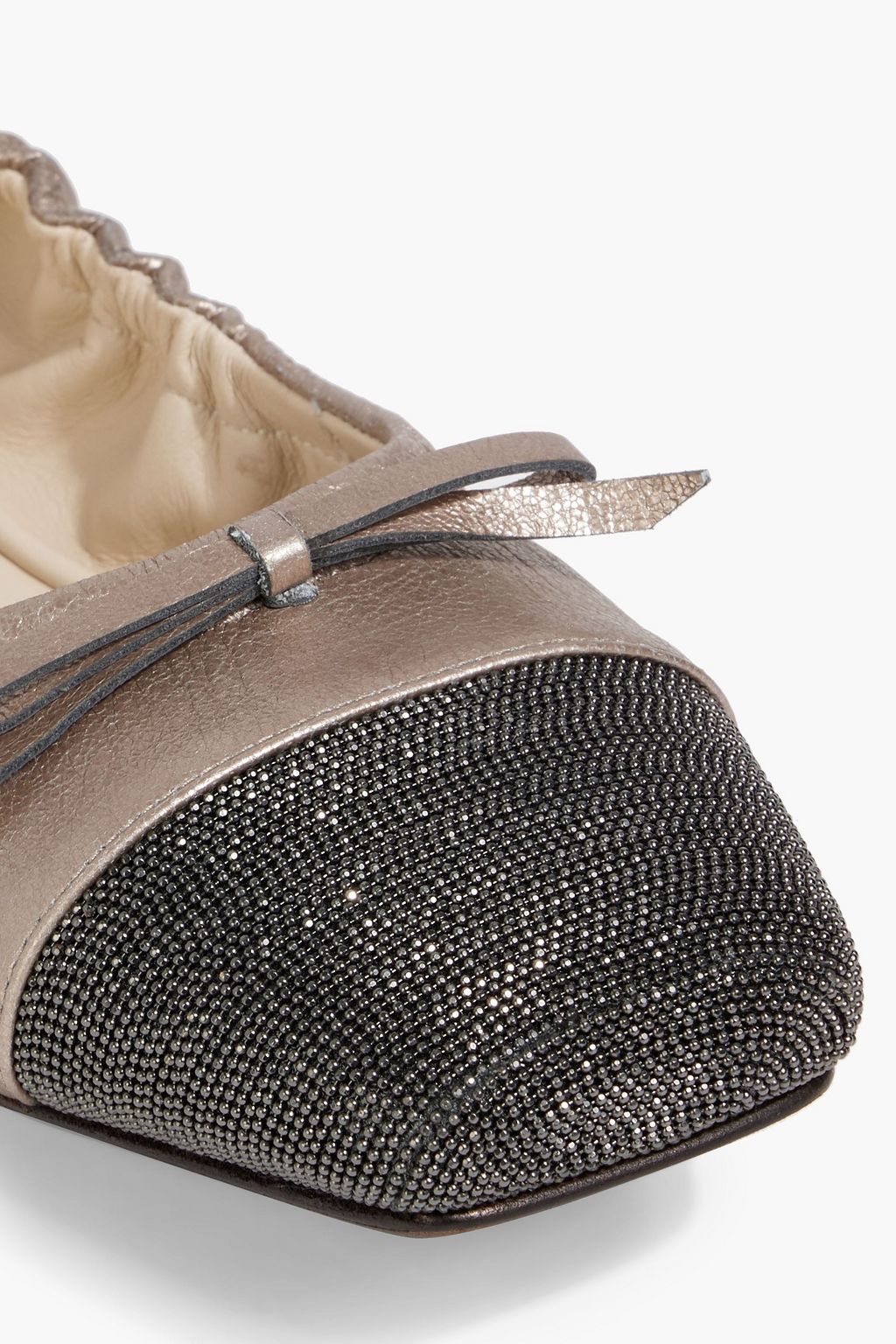 BRUNELLO CUCINELLI Bead-embellished metallic textured-leather ballet flats