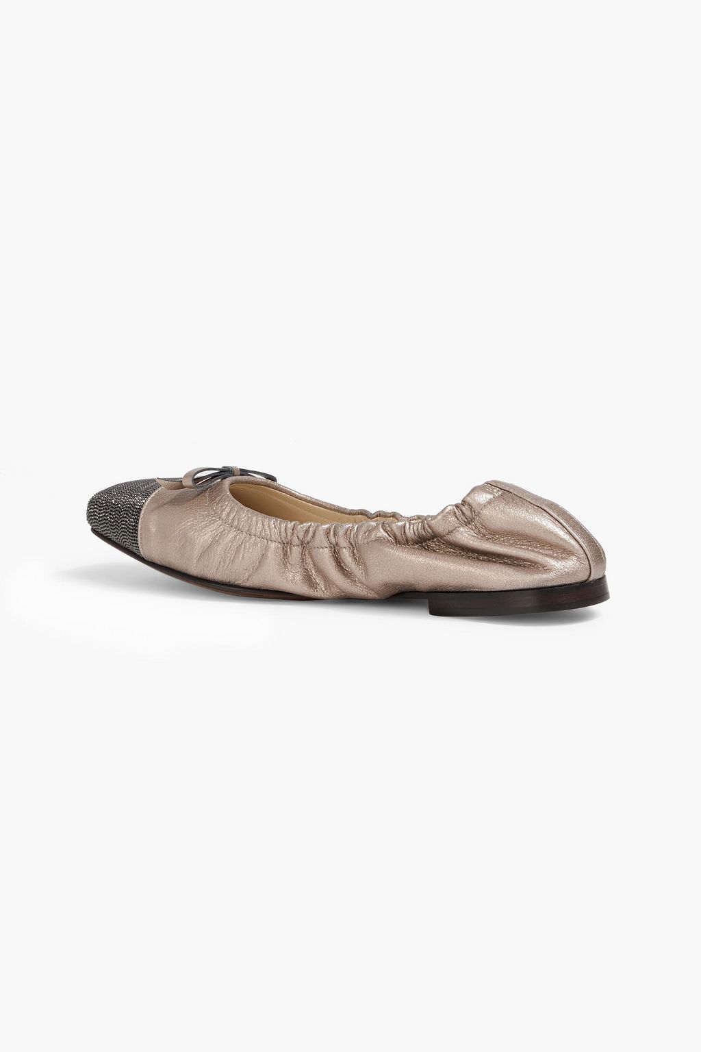 BRUNELLO CUCINELLI Bead-embellished metallic textured-leather ballet flats