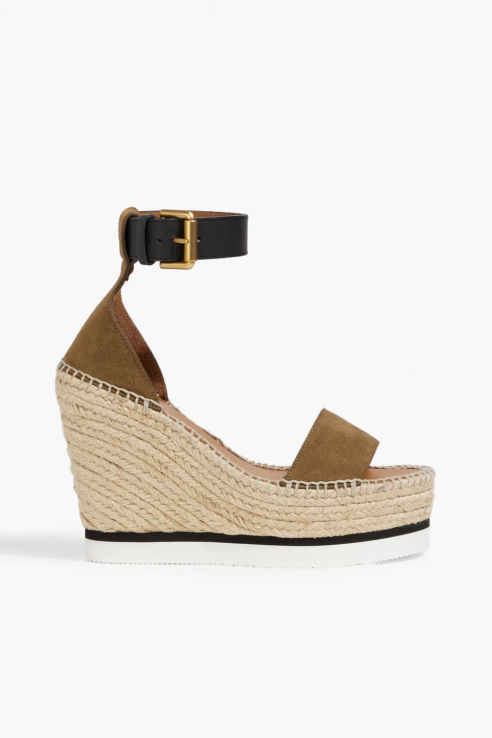 See By Chloé Glyn Suede And Leather Espadrille Wedge Sandals In Army Green