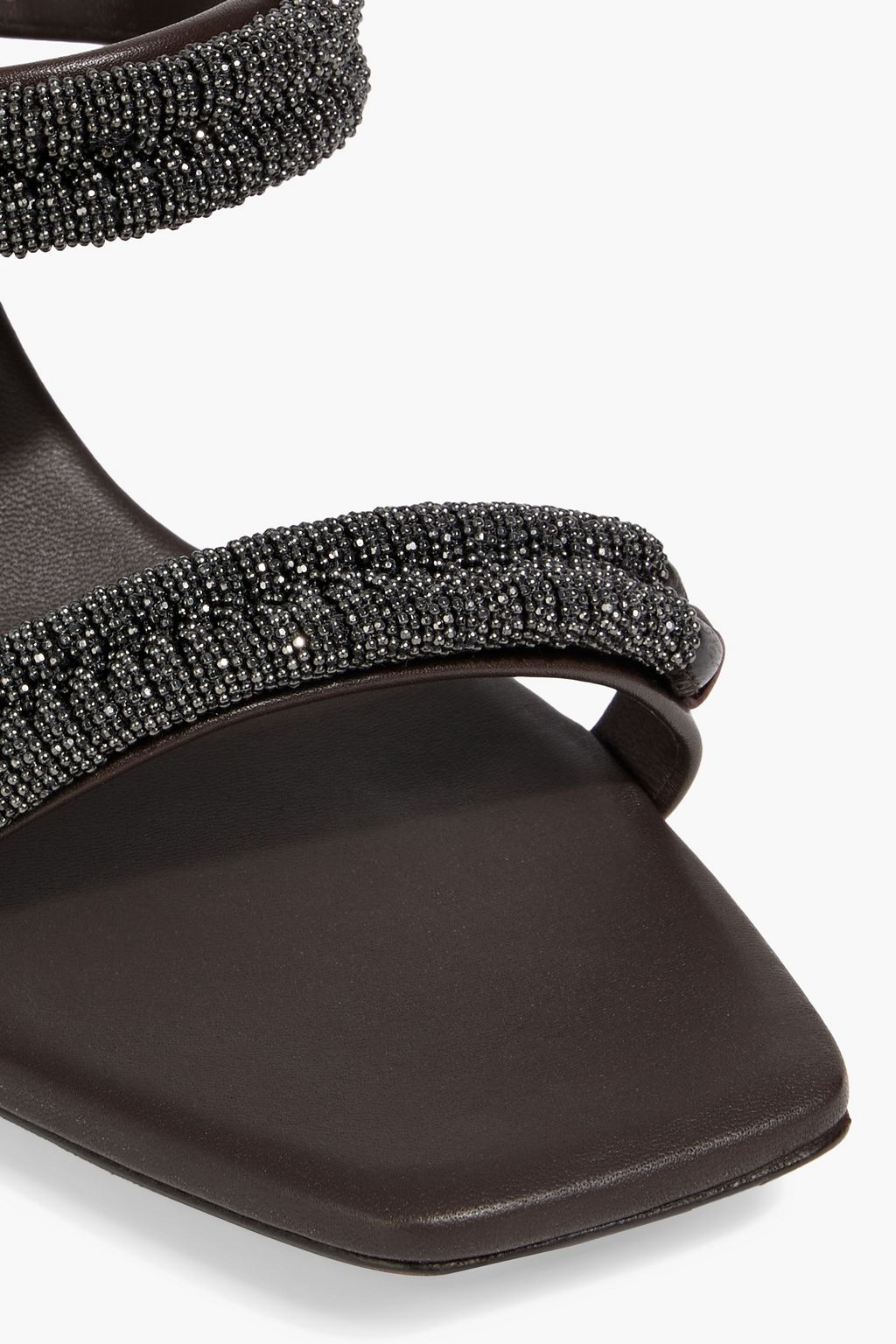 BRUNELLO CUCINELLI Bead-embellished leather wedge mules