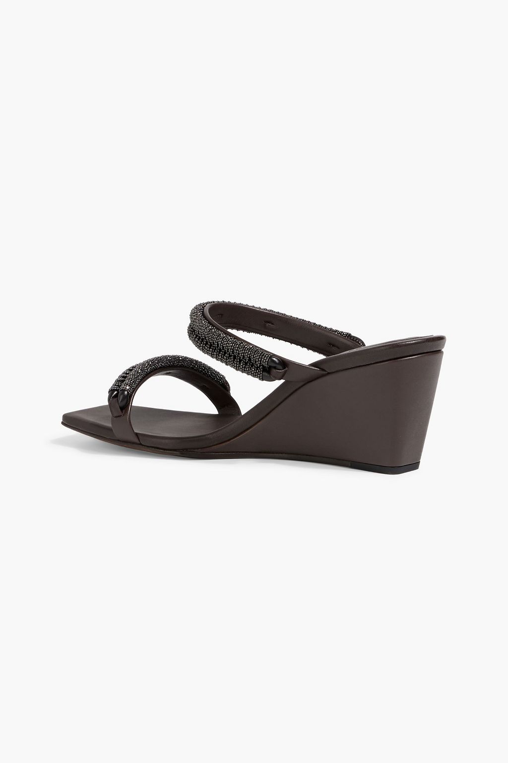 BRUNELLO CUCINELLI Bead-embellished leather wedge mules