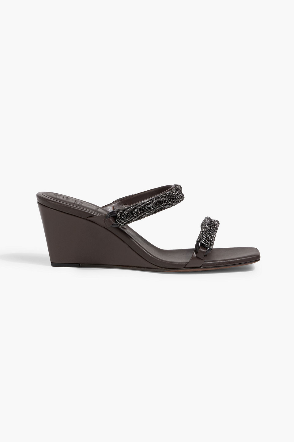 Brunello Cucinelli Bead-embellished Leather Wedge Mules