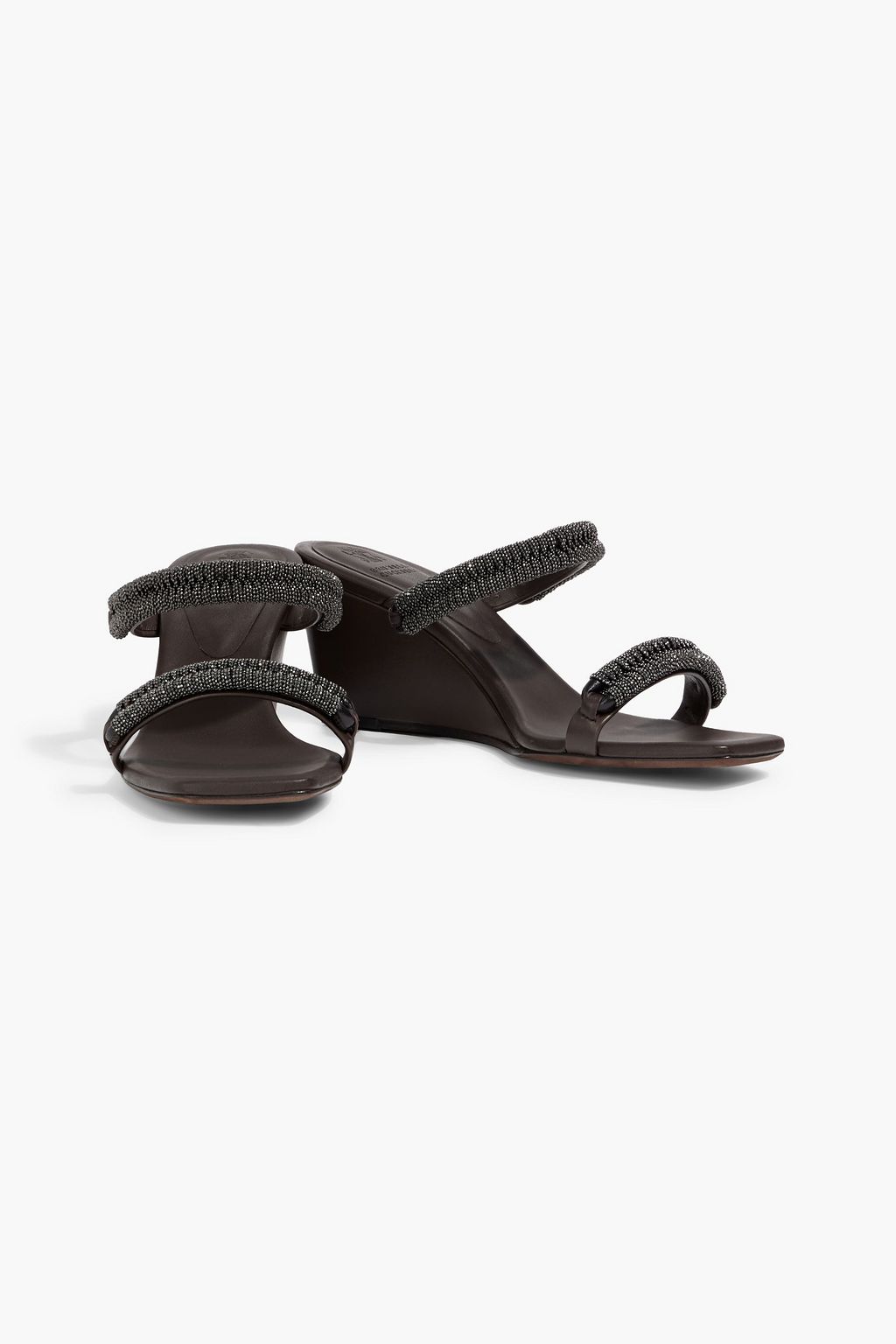 BRUNELLO CUCINELLI Bead-embellished leather wedge mules