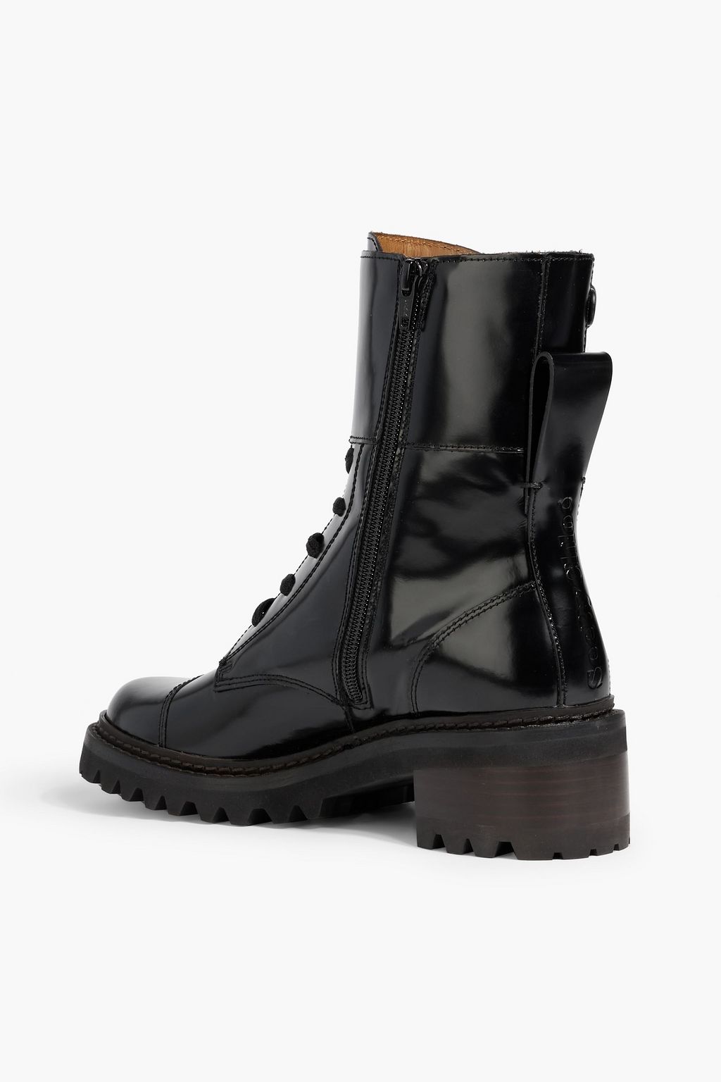 SEE BY CHLOÉ Mallory buckled glossed-leather combat boots